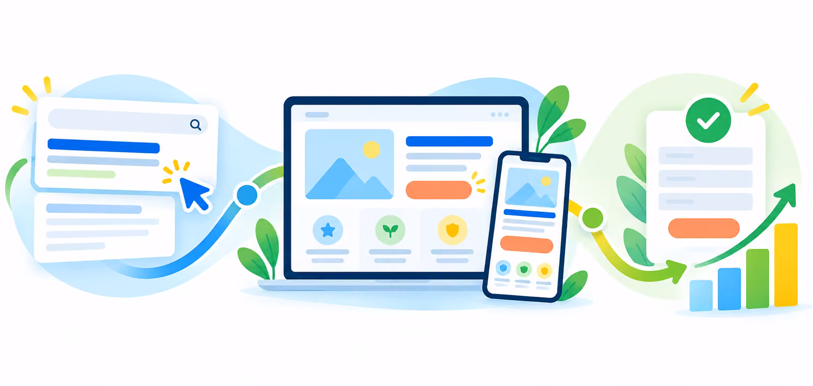 網頁設計 Google Ads Landing Page 從廣告點擊到表單轉換的流程示意
