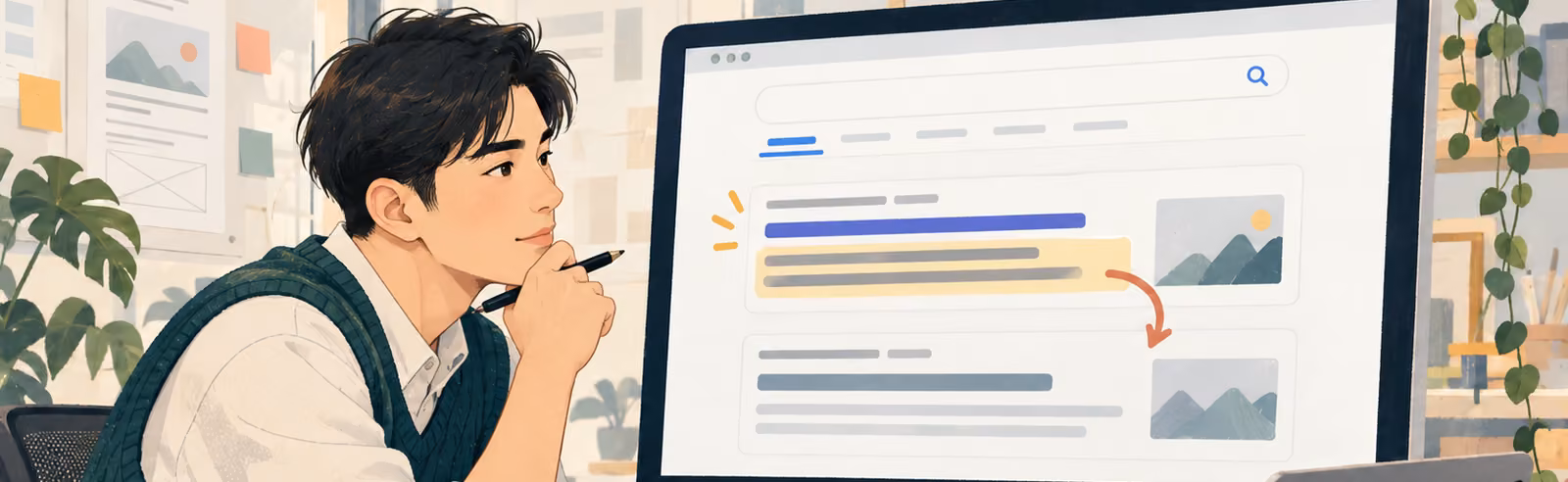網頁設計師檢查 Google 搜尋結果中的 Meta Description 與頁面摘要