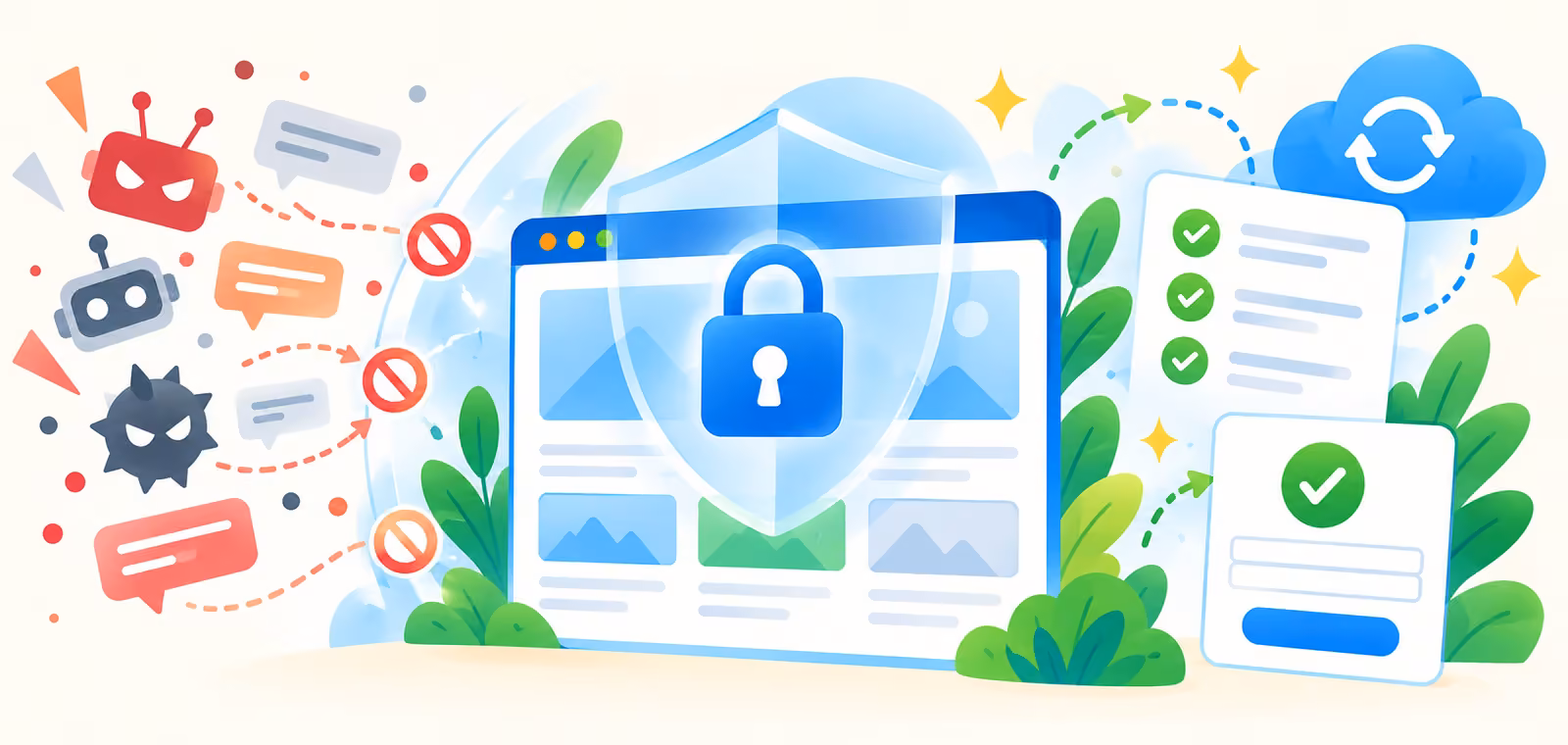網頁設計 WordPress reCAPTCHA 與網站資安分層防護示意